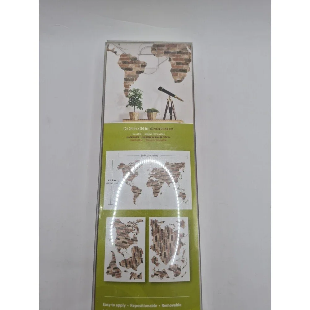 Wall Pops! Super Wall Art Kit Peel And Stick Brick Wall World Map Move Reuseable